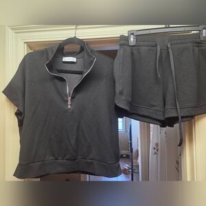 Black Zip-Up Top and Shorts Set Size Large